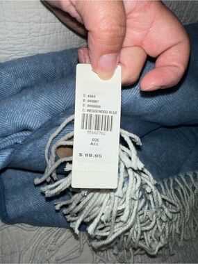 Anthropologie Wedgewood Blue Throw Blanket with Fringe